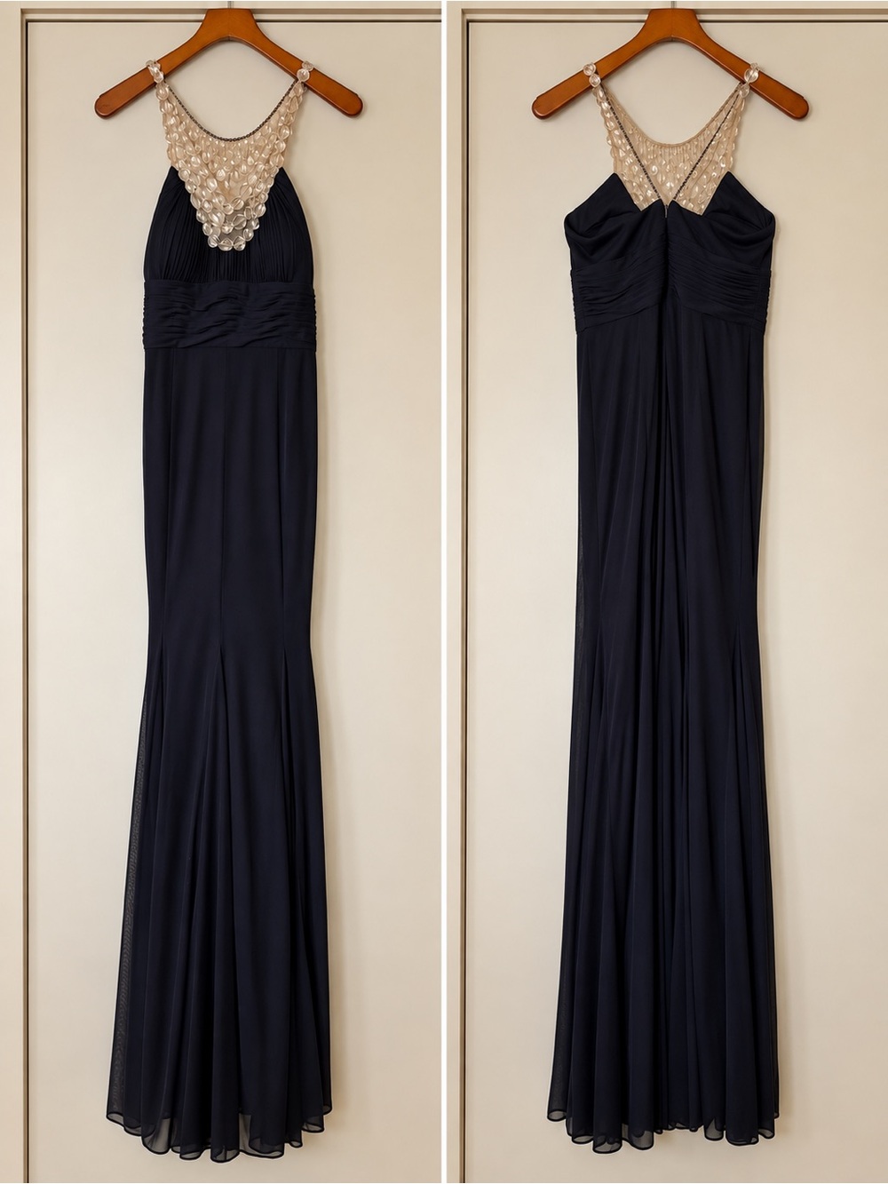 Elegant Navy Evening Dress with Crystal Beaded Neckline
